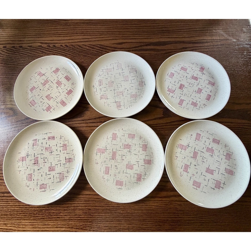 Vtg Vernon Ware Tickled Pink Dinner Plates 10" Oven/Dishwasher Safe USA Set of 6